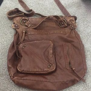 Large brown faux leather crossbody purse